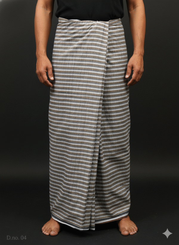 Men's Classic Lungi - Subtle Grey and Brown Striped Design
