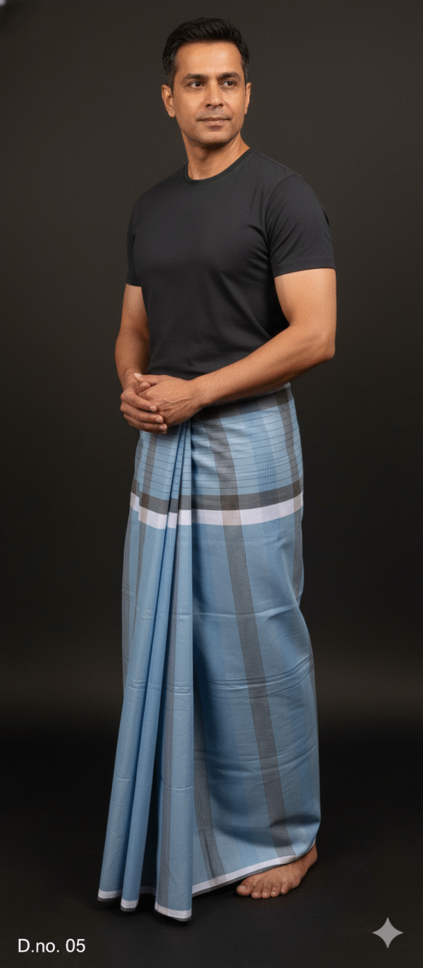 Generated Image November 08, 2025 - 6_28PM Men's Modern Lungi - Crisp Light Blue and Grey Stripes