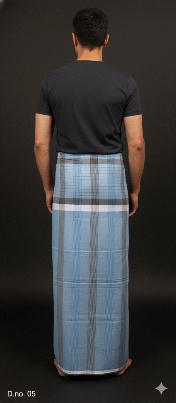 Generated Image November 08, 2025 - 6_30PM Men's Modern Lungi - Crisp Light Blue and Grey Stripes