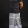 Men's Elegant Lungi - Olive Green and White Plaid Design