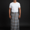 Men's Sophisticated Lungi - Grey-Brown and Blue Plaid Design