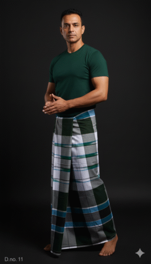 Generated Image November 12, 2025 - 7_42PM Men's Bold Plaid Lungi - Classic Dark Green and White Check