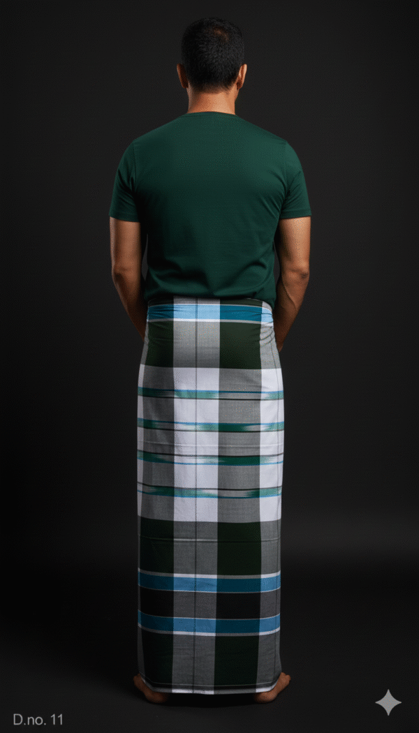 Men's Bold Plaid Lungi - Classic Dark Green and White Check