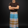 Men's Distinctive Plaid Lungi - Khaki & Aqua Blue Check