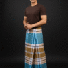 Men's Distinctive Plaid Lungi - Khaki & Aqua Blue Check