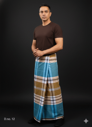 Generated Image November 12, 2025 - 7_54PM Men's Distinctive Plaid Lungi - Khaki & Aqua Blue Check