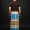 Men's Distinctive Plaid Lungi - Khaki & Aqua Blue Check