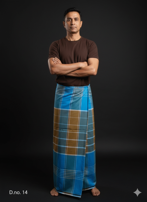 Generated Image November 12, 2025 - 9_05PM Men's Bold Plaid Lungi - Vibrant Blue & Tan Check Design