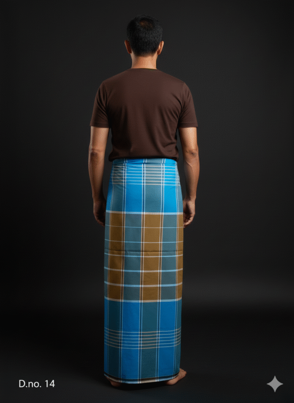 Generated Image November 12, 2025 - 9_08PM Men's Bold Plaid Lungi - Vibrant Blue & Tan Check Design