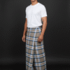 Men's Sophisticated Lungi - Grey-Brown and Blue Plaid Design