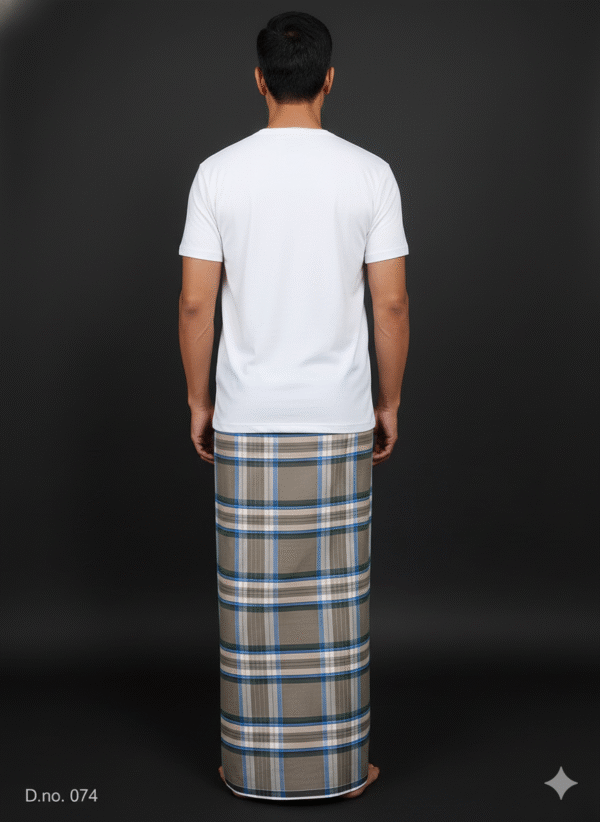 Men's Sophisticated Lungi - Grey-Brown and Blue Plaid Design