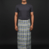 Men's Stylish Lungi - Olive Green and Blue Plaid Design