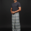 Men's Stylish Lungi - Olive Green and Blue Plaid Design