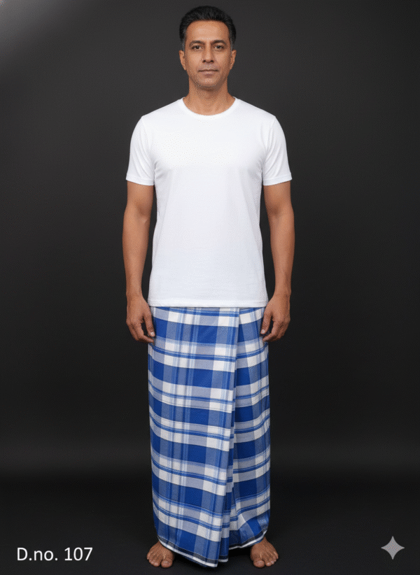 Men's Classic Plaid Lungi - Bold Blue and White Check