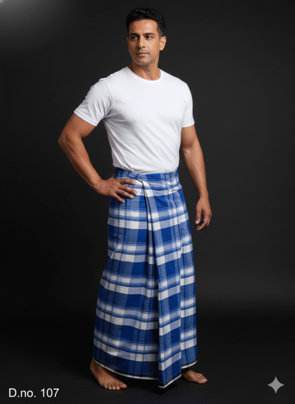 Men's Classic Plaid Lungi - Bold Blue and White Check