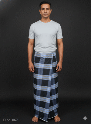 Men's Bold Plaid Lungi - Striking Black and Blue Check