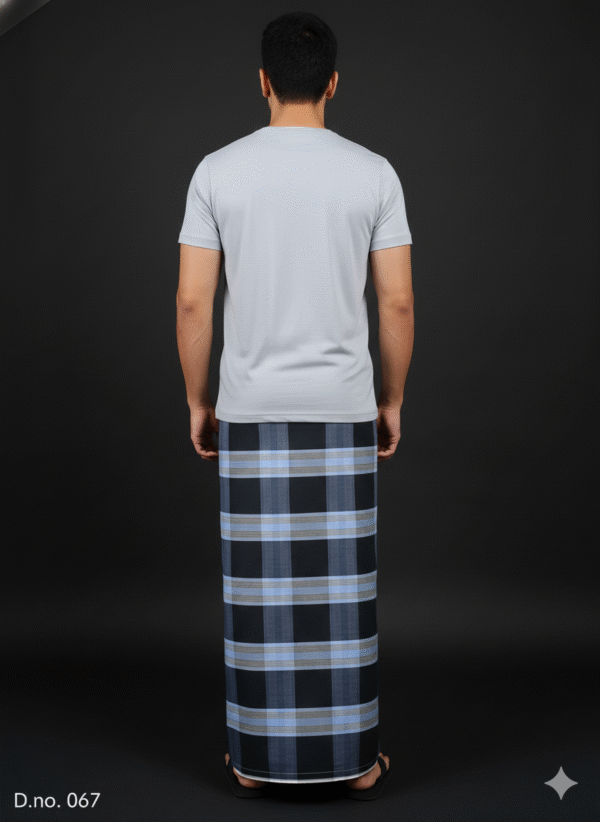 Men's Bold Plaid Lungi - Striking Black and Blue Check