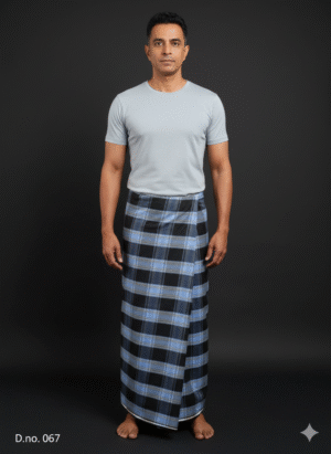 Men's Bold Plaid Lungi - Striking Black and Blue Check Design