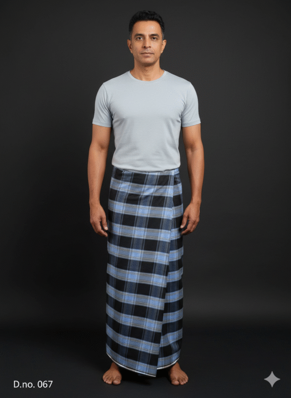 Men's Bold Plaid Lungi - Striking Black and Blue Check Design