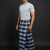 Men's Bold Plaid Lungi - Striking Black and Blue Check Design