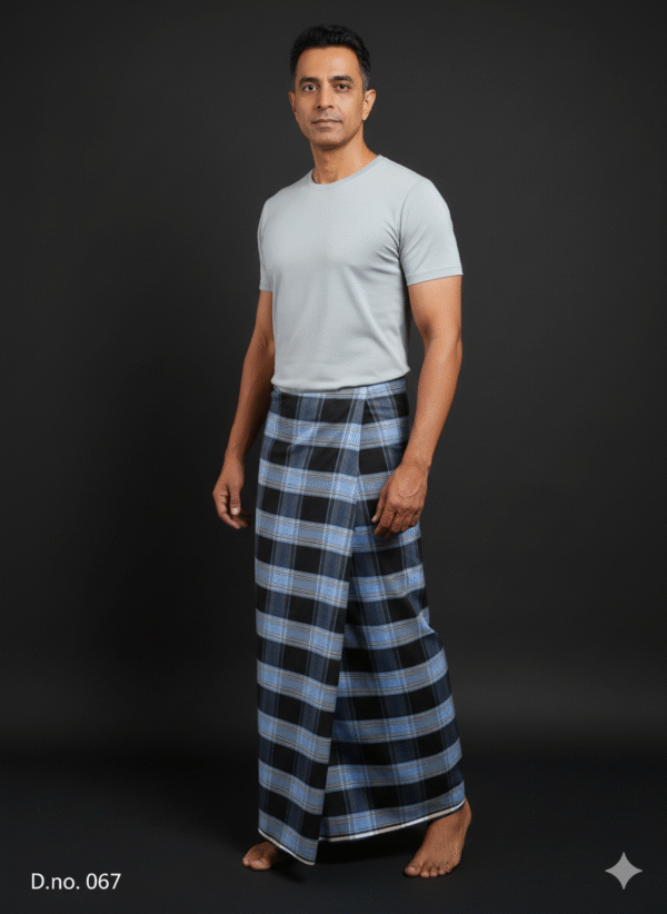 Men's Bold Plaid Lungi - Striking Black and Blue Check Design