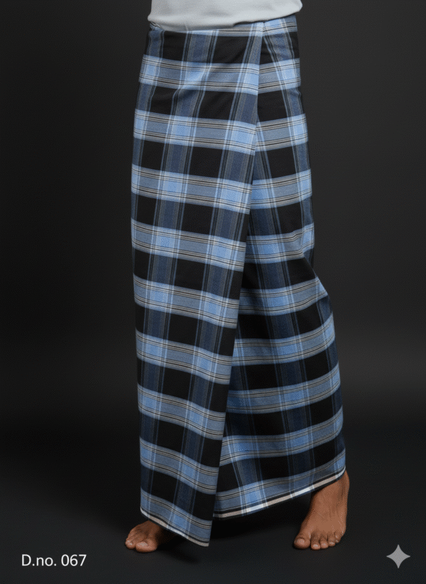 Men's Bold Plaid Lungi - Striking Black and Blue Check Design