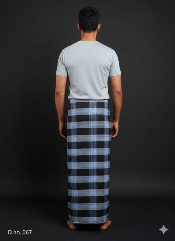 Men's Bold Plaid Lungi - Striking Black and Blue Check Design