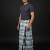 Men's Modern Lungi - Blue, Grey & Tan Plaid Design