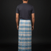 Men's Modern Lungi - Blue, Grey & Tan Plaid Design