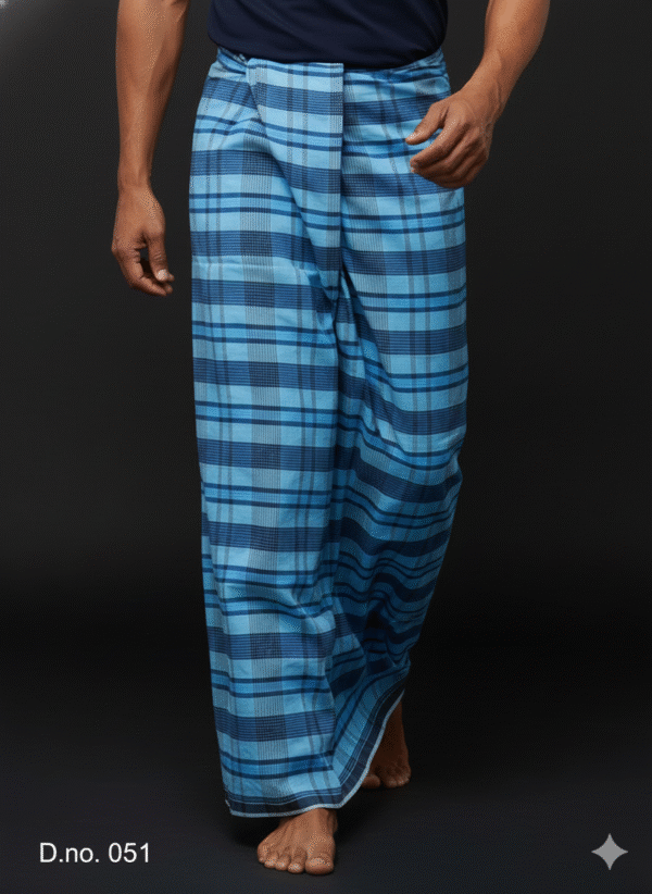 Men's Classic Lungi - Multi-Shade Blue Check Design