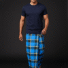 download (6) Men's Bold Plaid Lungi - Bright Blue & Black Checkered Design