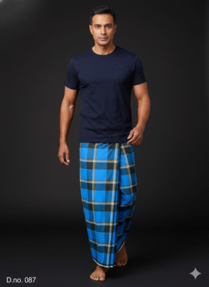 download (6) Men's Bold Plaid Lungi - Bright Blue & Black Checkered Design