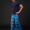 download (7) Men's Bold Plaid Lungi - Bright Blue & Black Checkered Design