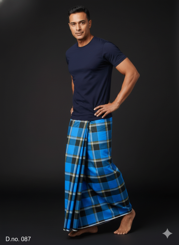 download (7) Men's Bold Plaid Lungi - Bright Blue & Black Checkered Design