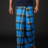 download (8) Men's Bold Plaid Lungi - Bright Blue & Black Checkered Design