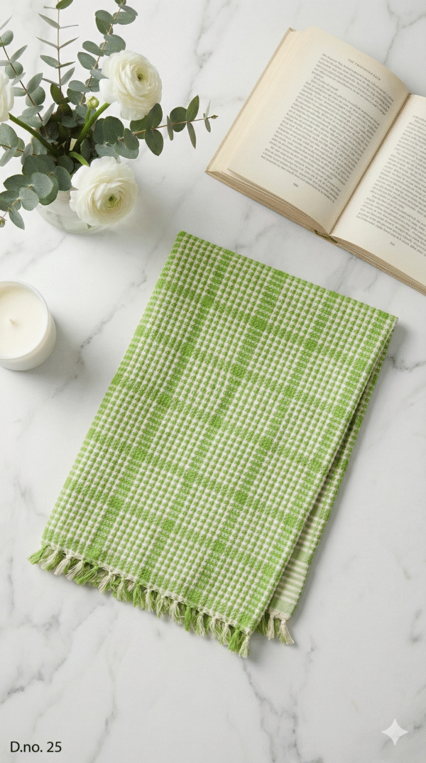 Fresh Parrot Green & White Checkered Cotton Angvastra | Soft Traditional Gamcha
