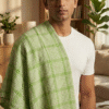 Fresh Parrot Green & White Checkered Cotton Angvastra | Soft Traditional Gamcha