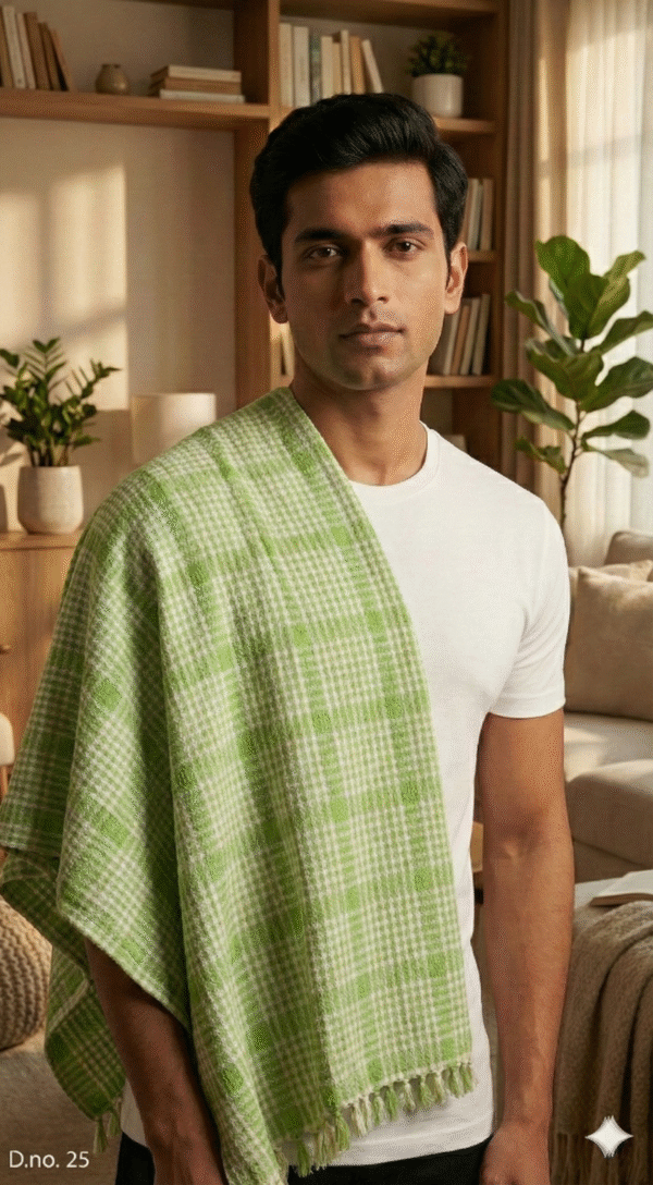 Fresh Parrot Green & White Checkered Cotton Angvastra | Soft Traditional Gamcha