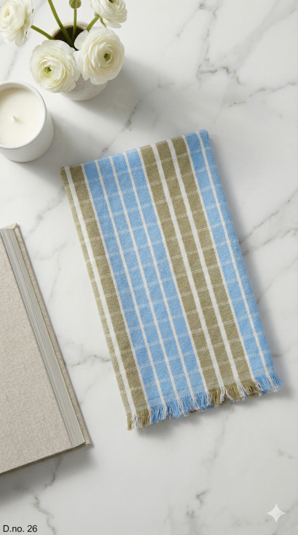 Earthy Blue & Olive Green Checkered Cotton Angvastra | Soft Traditional Gamcha