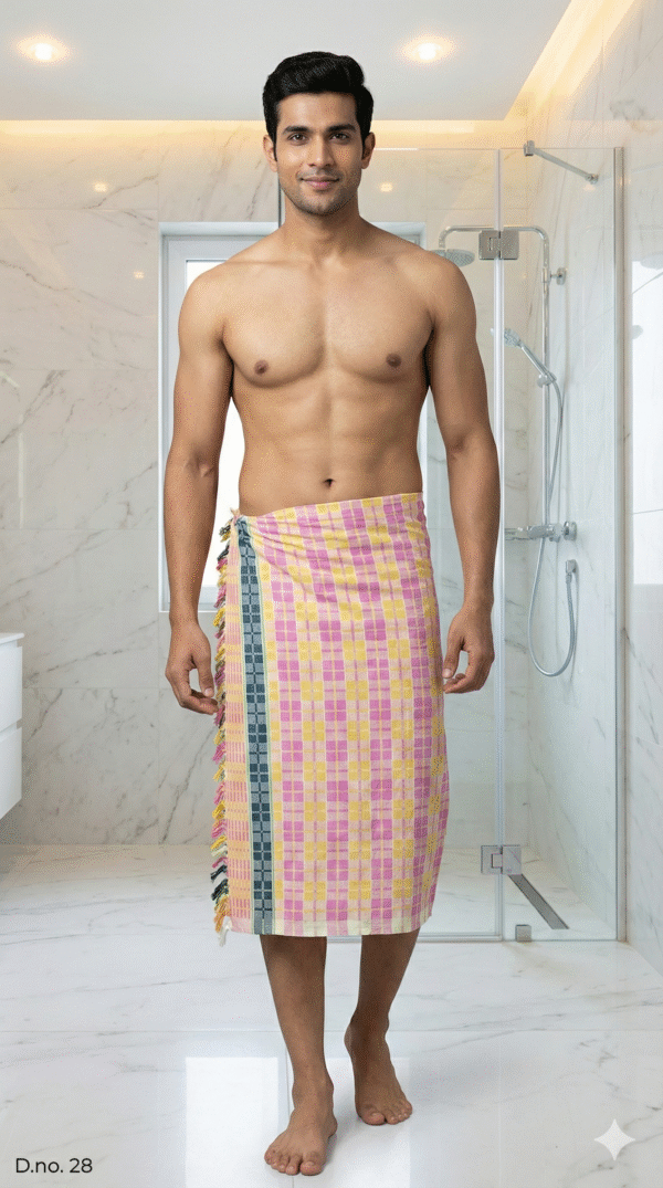 Vibrant Pink & Yellow Checkered Cotton Angvastra | Traditional Gamcha with Blue Border