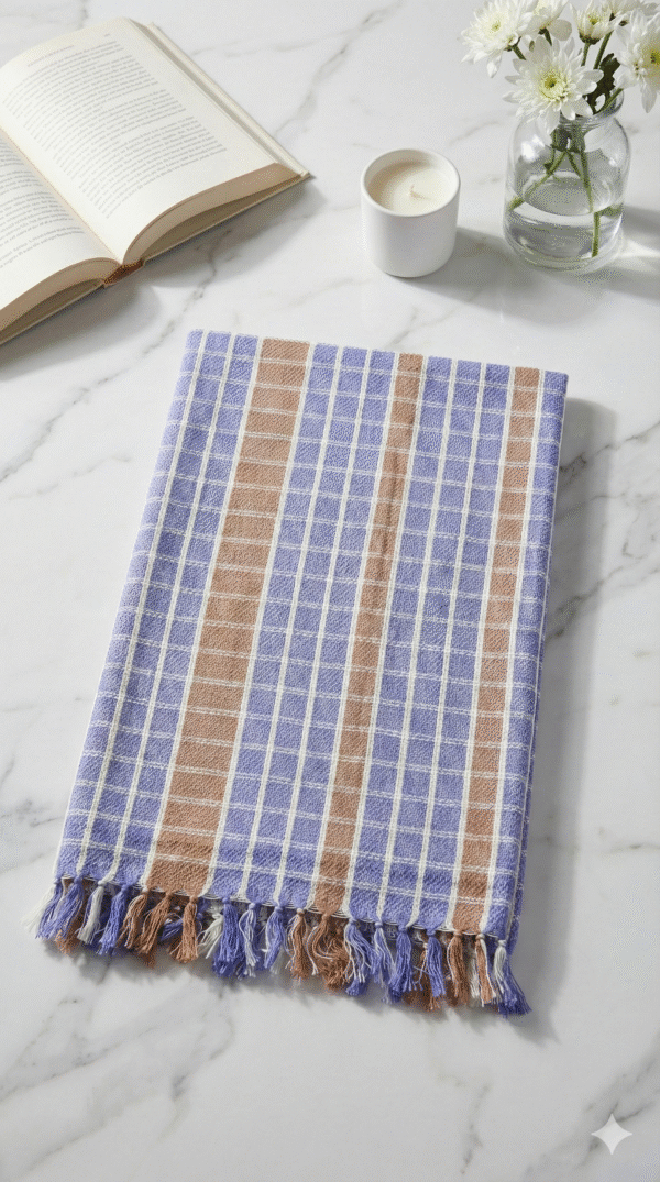 1765018828840 Elegant Purple & Brown Checkered Cotton Angvastra | Soft Traditional Gamcha