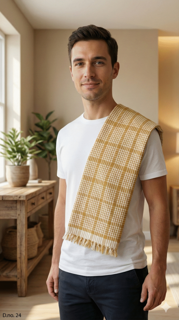 Classic Mustard Yellow & White Checkered Cotton Gamcha | Soft Angvastra with Tassels