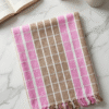 Premium Pink & Brown Checkered Cotton Gamcha | Soft Traditional Towel with Tassels