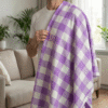 Elegant Purple & White Gingham Checkered Cotton Angvastra | Soft Traditional Towel