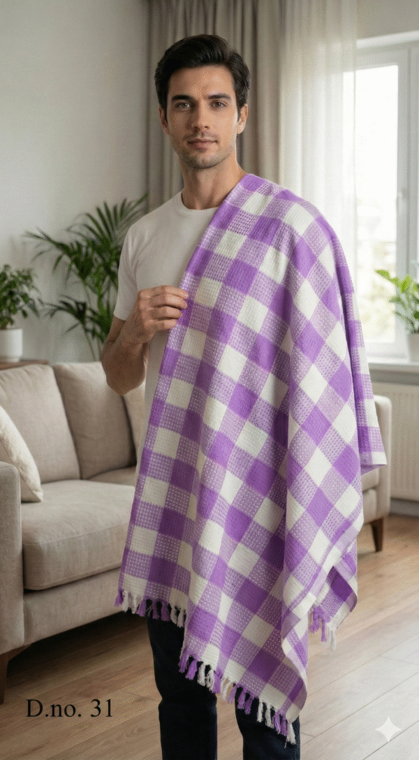 Elegant Purple & White Gingham Checkered Cotton Angvastra | Soft Traditional Towel