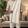 Elegant Cream & Blue Striped Cotton Angvastra | Premium Traditional Shawl