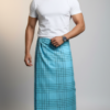 Men's Vibrant Polyester Lungi - Aqua Blue with Dark Grid Check (2.25 Meters) - D.no. 42