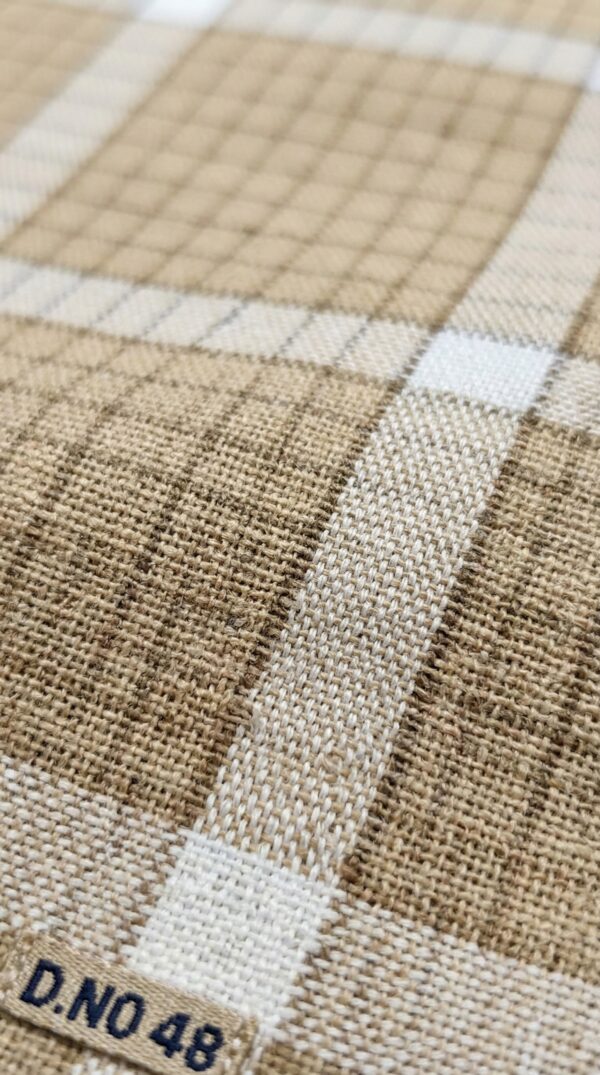 Men's Classic Polyester Lungi - Beige with White Grid Check (2.25 Meters) - D.no. 48