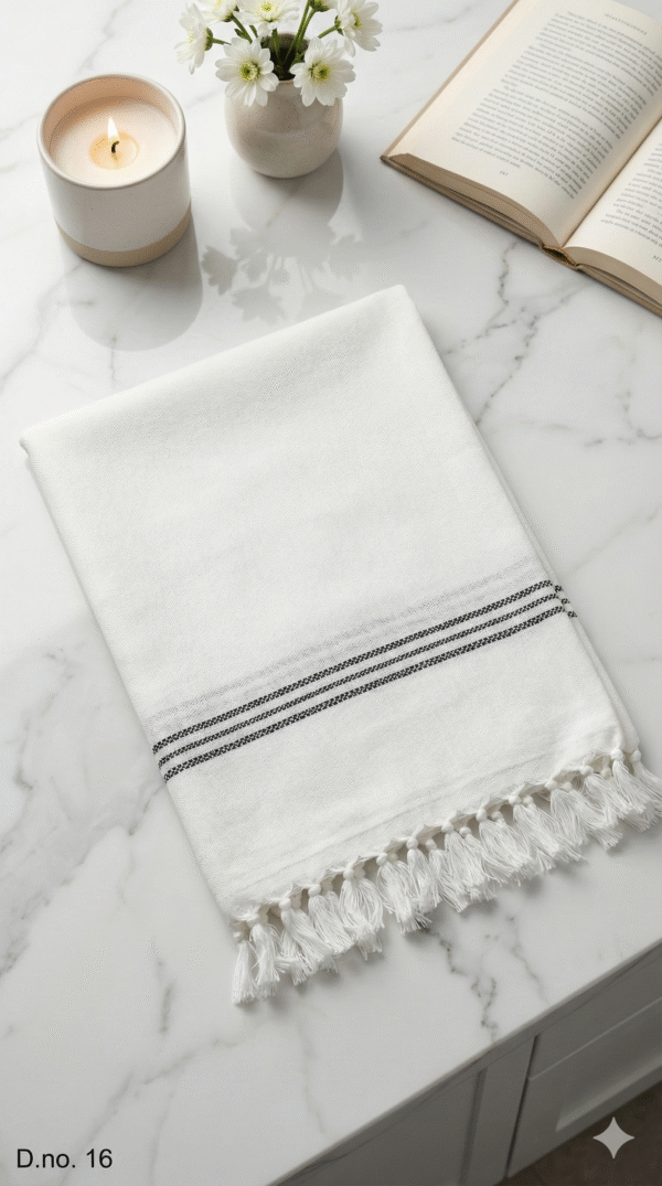 Elegant White Cotton Angvastra with Black Woven Border | Traditional Mens Shawl