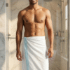 Premium White Cotton Bath Towel with Blue Stripes | Soft & Quick Dry Gamcha for Men